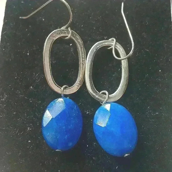 Blue agate and silver dangle earrings - Picture 1 of 6